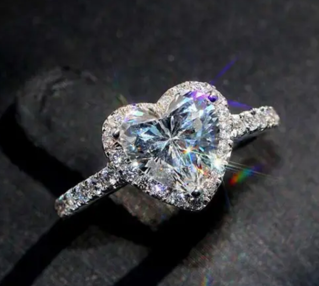 Trendy American Diamond Silver Heart Crystal Adjustable Ring For Women Gilrs Valentine Gift Ring Jewellery