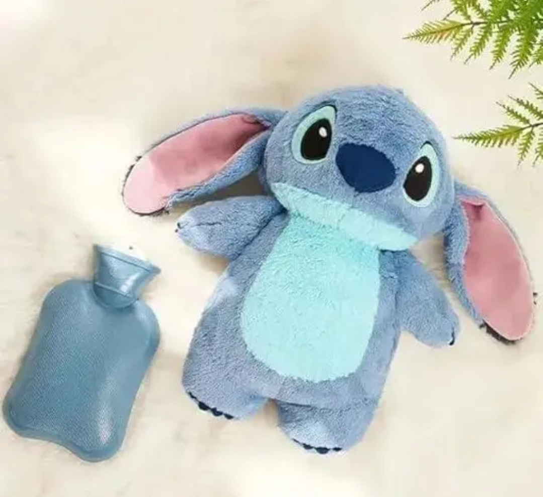 Plush Stitch Character Hot Water Bottle Cover, Grey and Pink, Soft Stuffed Animal Design