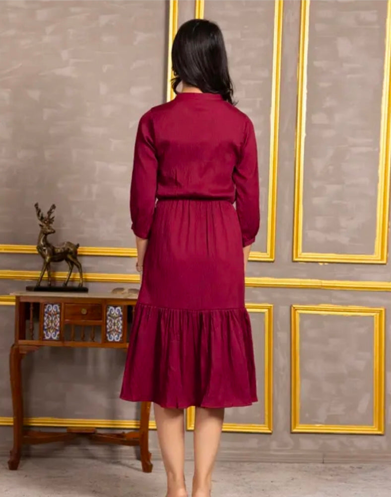Dress for Women Solid Maroon Fit and Flare Front Dori Dress