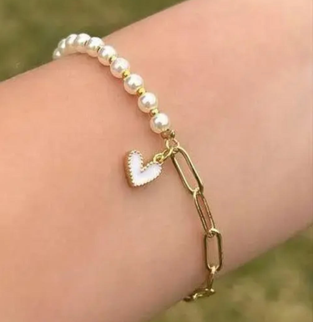 pearl chain white heart Bracelet