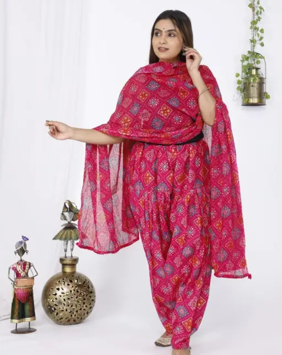 COTTON BANDHANI PRINTED PATIALA WITH DUPATTA