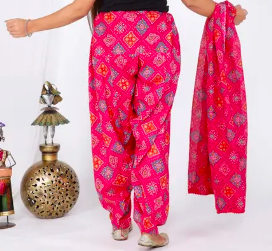 COTTON BANDHANI PRINTED PATIALA WITH DUPATTA
