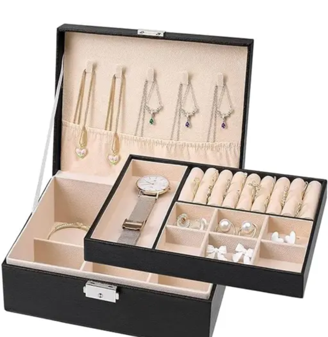 JewelleryBox - Case with Dividers Container for Rings, Earrings, Necklace Home Organizer JewelleryBox (Black)